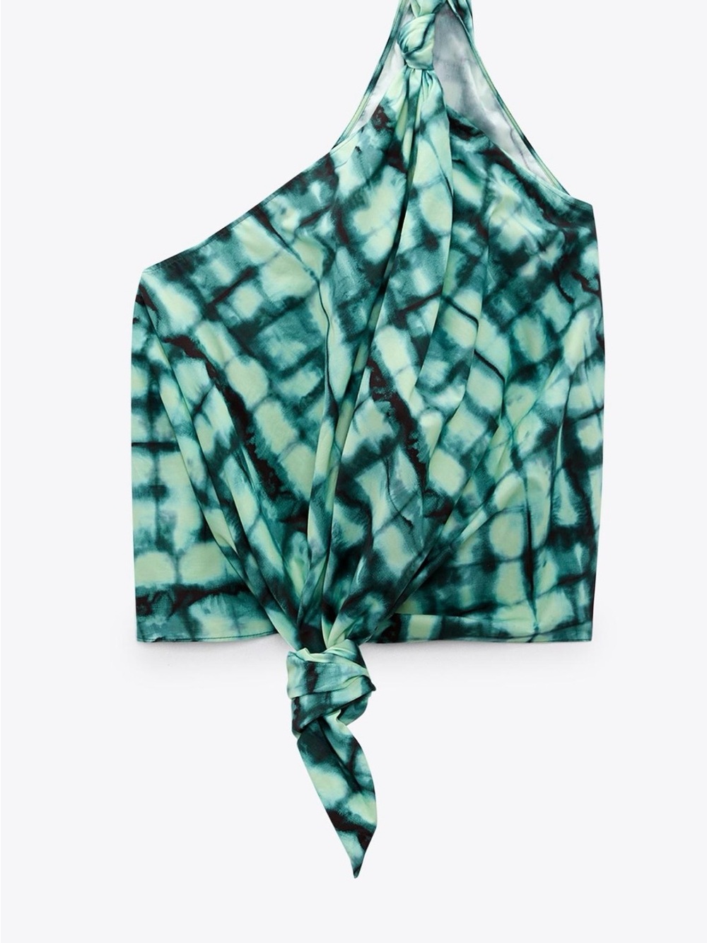 Zara Green Teal Tie-Dye One-Shoulder Knot Top